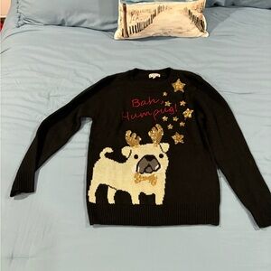 Poof! Black Sweater with Pug and Gold Stars